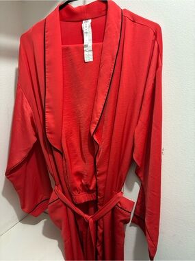 Fabletics Red Lounge Robe with Black Piping